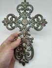 Vintage All Brass Decorative Religious Cross Wall Hanging Collectors 10   x7   