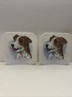 2 Vintage Royal Adderley Bone China Floral Russell Terrier Coaster Tea Bag Dish
