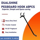 60pcs Black Pegboard Hooks  2 4 6 Inch Pegboard Wall Hook Heavy Duty Pegboard
