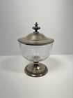 Cailar   Bayard Antique Silver Plate   Etched Glass Compote   Lidded Candy Dish