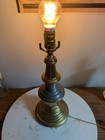 Vintage Brass   Enamel Table Lamp Gray Enamel Accent Base Only Working