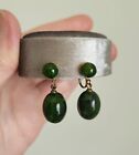 Vintage Jade-green Bakelite Drop Earrings Art Deco Screw-on Brass Earrings 30s