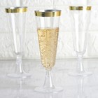 12 5 Oz Plastic Clear With Gold Rim Champagne Disposable Glasses Party Wedding