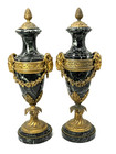 Exquisite 19th   Pair Of Louis Xvi Style  French Gilt Bronzed Green Marble Vases