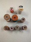 Lot Of 9 Vtg Wooden Thread Spools Sewing Talon Belding Corticelli Silk Cotton