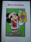 Unused Vintage Greeting Card Walt Disney Co  Christmas Santa Mickey Mouse W Gift
