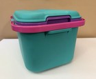 Vtg Eagle Craftstor-sewing Craft Plastic Storage Container Teal purple pink-tote