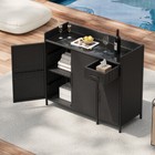Outdoor Storage Cabinet With Tempered Glass Desktop Rattan Bar Table W 3 Doors