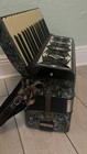 Antique Vtg Accordion Made In Italy Unique Inlay Pearlised Ebony Finish In Case