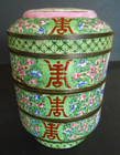 Chinese Enamel Over Metal Famille Rose Three-tier Stacking Box Hand Painted 5 