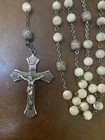Antique Art Deco Rosary Mother Of Pearl  Beautiful Sterling Crucifix