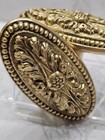 Vtg Antique Heavy Brass Door Knob Pair History Handle Victorian Floral Gold Tone