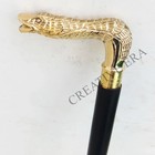 Vintage Walking Stick Snake Brass Handle Black Wooden Cane Handmade Style Gift