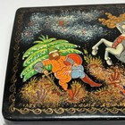Vtg Russian Palekh Hand-painted Lacquer Trinket Box Fairytale Scene Folk Art