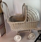 Vintage Wicker Babydoll Baby Buggy Stroller Carriage Pram 23  L X 24  Tall Vg