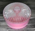Vintage Pink Powder Box With Puff   Mavis Dusting Powder Box Diamond Cut Lid     