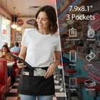 Waist Apron With 3 Pockets  Black Waitress Waiter Server Short Aprons