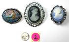 3 Different Resin Woman  mermaid Colorful Cameos Silver Large Brooches pendant