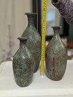 Decorative Patina Green Vintage Metal Bud Vase Set Of 3 