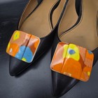 Tip Toe Orange Blue Mod Design Shoe Clips Flowers 1960s Vintage