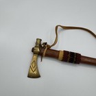 Vintage Native American Style Tomahawk Peace Pipe Brass Wood Beaded Leather