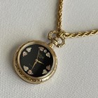 Vintage Back Hills Gold Pocket Watch Necklace Gold Tone Works Swiss Made