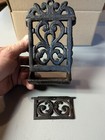 Vintage Black Wrought Cast Iron Match Stick box Holder With Lid