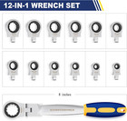 12 In 1 Interchangeable Heads Ratcheting Combination Wrench Set  8-19mm Metric