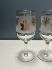Vtg Libbey Small Stemmed Wine Glass Set Of Four Frosted Glass Gold Leaves Mcm
