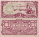 Burma Japanese Occupation 10 Rupees Nd 1942-1944 P 16b Au Lot 5 Pcs
