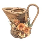 Vintage Wood And Bark Pitcher  Vase Rustic Primitive Applied Florals
