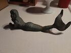 Vintage Cast Iron Laying Mermaid   Beautiful Patina Metal Mermaid 10in  