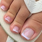 48pcs-nude White French Rhinestone Short Square Press On Toe Nail Set