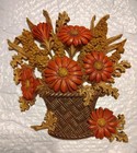 Pair Of Vintage Burwood 1977 Mums   Daisies Flower Basket Wall Plaques 2066-1 2
