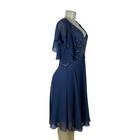 Jkara Womens Navy Polyester Beaded Flutter Sleeve Chiffon Cocktail Dress Size 8