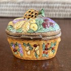 Limoges France Hand Painted Fruit Basket Porcelain Collectible Trinket Box