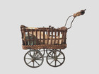 Antique 1890   s Miniature Wicker Doll Carriage Pram  Orig  Lining   Metal Wheels