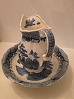 Vintage Large Old Blue Willow Pitcher And Wash Bowl Made In Japan Free Shipping 
