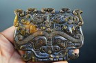 China Old Jade Hand Carved Dragon phoenix beast Face Big Amulet Pendant Z02