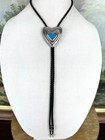 Stunning Vintage Western Turquoise Chip Silver Tone Heart Bolo Tie