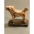 Antique German Folk Art Putz Miniature Wooden Animals On Base Lot Of 2