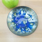 Mcm Enamel Copper 6  Bowl Blue Green Abstract Drip