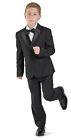 Boys Black Suit Tuxedo 5 Piece Set Notch Lapel Formal Kids Vest Wedding 4030-12