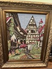 Vtg Framed Scenic Needlepoint Cottagecore 1970s Framed Approx  17x20