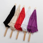 Thy Collectibles Cotton Lace Parasol Umbrella With Wooden Handle Vintage   