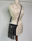 Harley Davidson Black Leather Fringe Chains Cross Zipper Purse Adjustable Strap