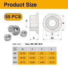55pcs Flange Nut Assortment Kit - Metric M6  M8  M10 Stainless Hex Flange Nuts S