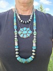 Stunning Kingman Turquoise Disc Sterling Silver Bead Statement Necklace
