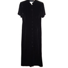 Vintage 1990s Another Thyme Dress Size 10 Black Stretch Velour Button Whimsigoth