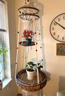 Vintage 1970s Macrame Bamboo Hanging 2 Tier Planter Shelf Table 7ft  Art Decor